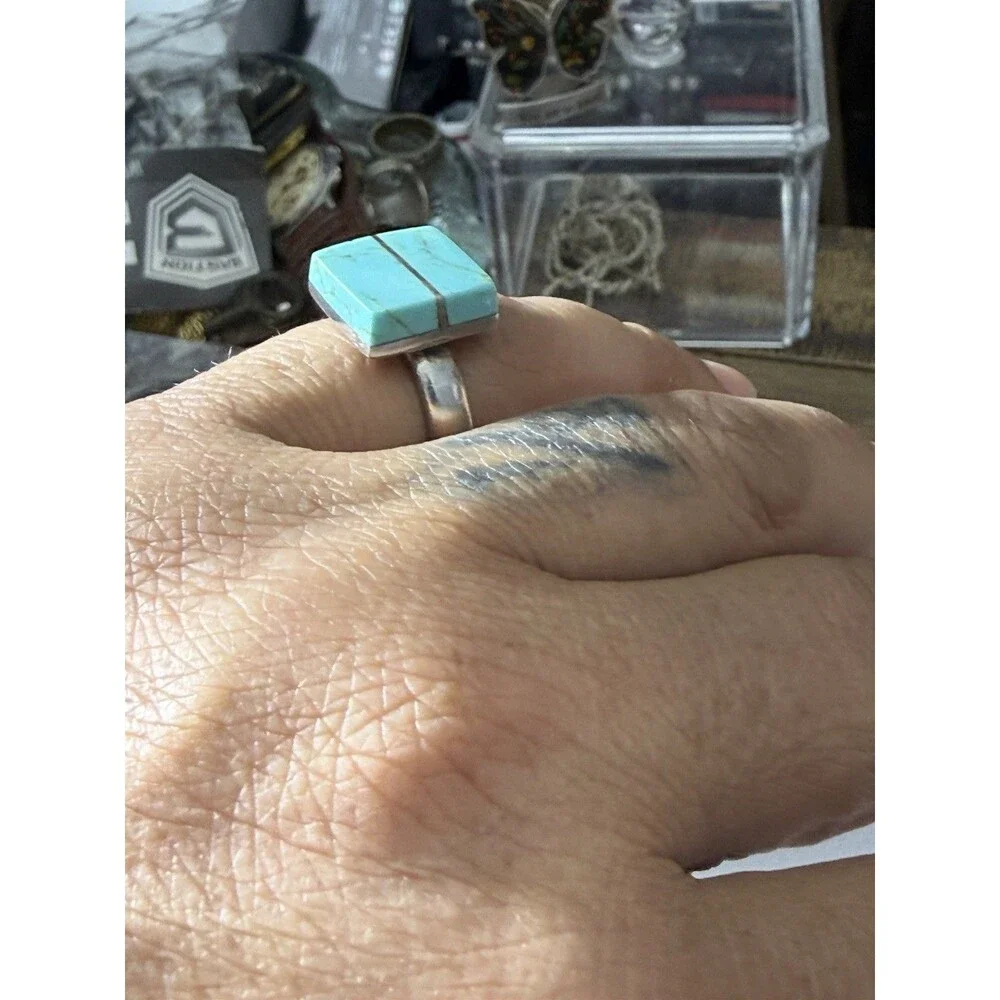Vintage Southwest Stunning Ring 950 Sterling Silver  Turquoise Mexico Sz 7.75-8